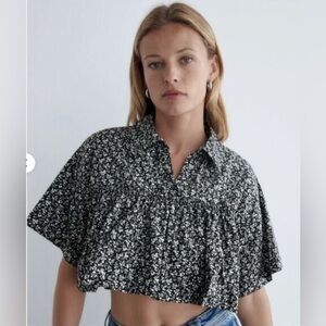 ZARA black and white floral crop top size small